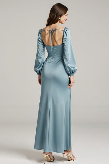 Light Blue Long Sleeve Sheath Evening Dress